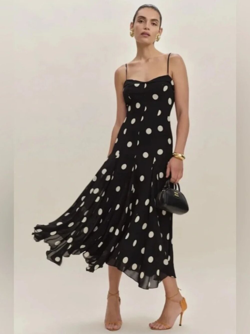 New Reformation Fredo Moon Polka Dot Midi Dress Size 4 NWT - Picture 3 of 15